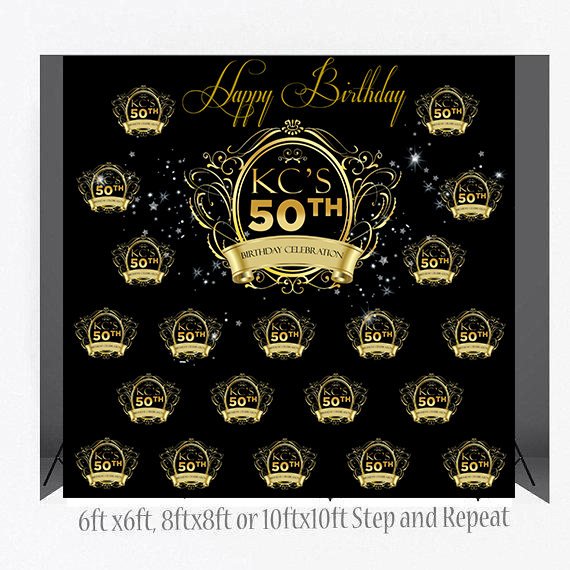 Black and Gold “50th Birthday Party” Step and Repeat Birthday Banner ...