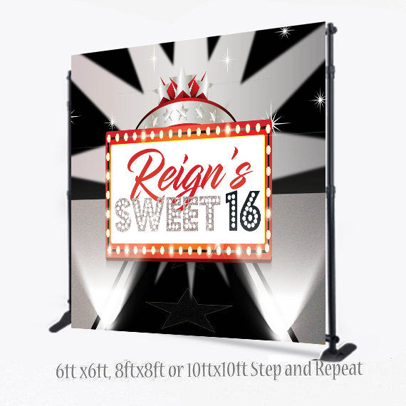 Photo Booth backdrop, Sweet 16 Backdrop, Hollywood backdrop, Hollywood Step and Repeat, photo booth, Prom Backdrop, Printable Backdrop,