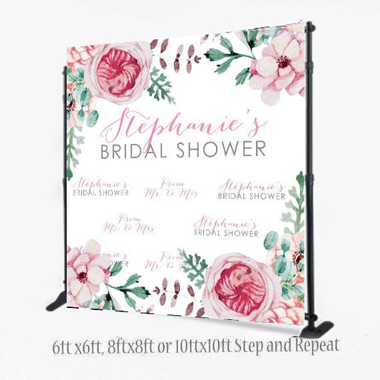 Bridal Shower 8X8 Photo Booth backdrop, Wedding backdrop, Sweet 16 Birthday photo booth, Floral Step and Repeat, Prom Backdrop,Boho backdrop