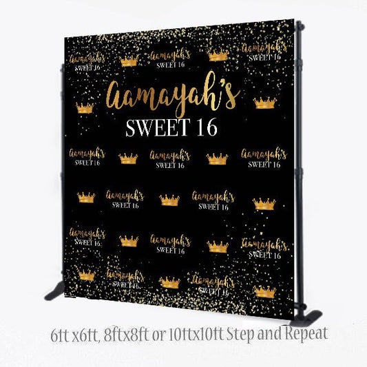 Sweet 16 8X8 Photo Booth backdrop, Sweet 16 step and repeat, Prom backdrop, Birthday Backdrop, Printable Backdrop, Crown step and repeat