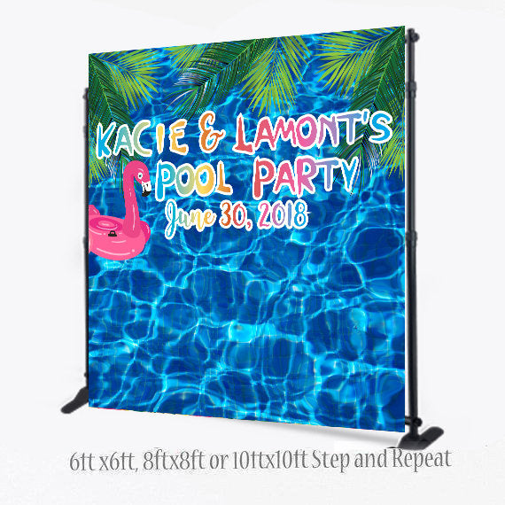 Pool party step and repeat backdrop for birthday party – Dream Design Group