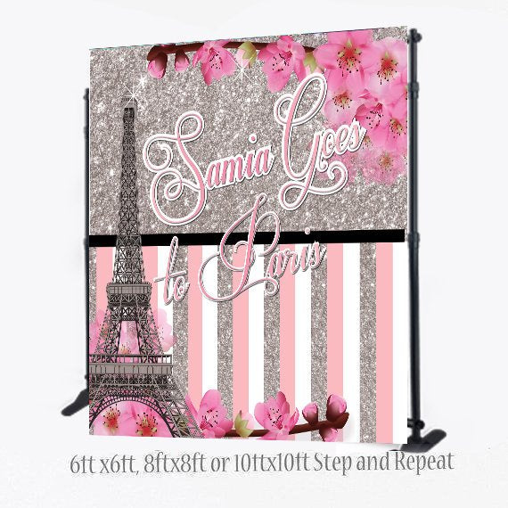 Paris step and repeat ,Eiffel Tower backdrop, Custom 8X8 Photo Booth backdrop, custom Step and Repeat, Sweet 16 Birthday, photo booth