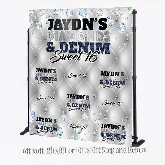 Denim and Diamonds Step and Repeat, Sweet 16 Step and Repeat, Denim and Diamonds Birthday Backdrop, Birthday Backdrop, Diamonds backdrop