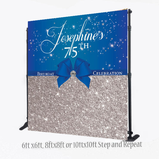 Elegant Photo Booth backdrop, Blue and Silver Step and Repeat, Prom backdrop, Birthday Backdrop, 40th Birthday Backdrop, 50th Birthday