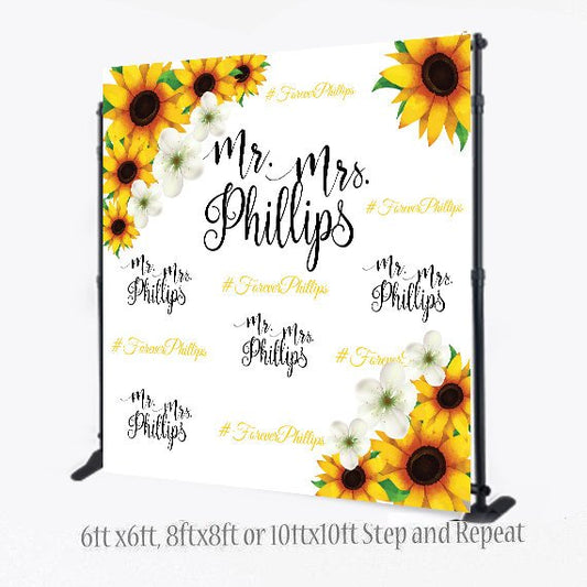 Sunflowers Step and Repeat, Bridal Shower backdrop, Sunflowers Backdrop, Sweet 16 Birthday photo booth, Wedding Backdrop, Baby Shower
