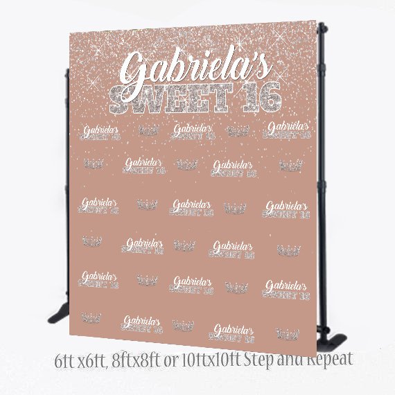 Sweet 16 Backdrop, Sweet 16 Rose Gold backdrop, 50th Birthday backdrop, Sparkle Step and Repeat, Photo booth, photo props, Birthday backdrop