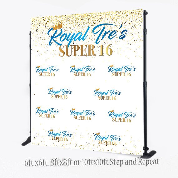 8X8 Photo Booth backdrop, Sweet 16 Backdrop, Royal Backdrop, Blue and Gold Backdrop, 40th Birthday Step and Repeat, photo booth, photo props