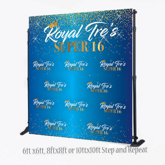 Royalty Backdrop, Blue and Gold Backdrop, 8X8 Photo Booth backdrop, Sweet 16 Backdrop, 40 Birthday Step and Repeat, photo booth, photo props