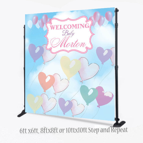 Baby Shower Backdrop, Balloons Backdrop, Up Up Backdrop, Mystical, 1st Birthday Backdrop,Balloons and Hearts Photo Booth
