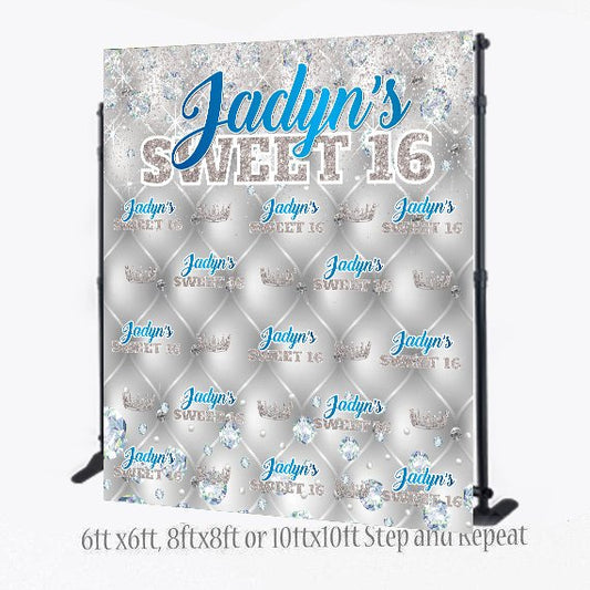 Sweet 16 Step and Repeat, Sweet 16 backdrop, Denim and Diamonds Birthday Backdrop, Tufted Backdrop, Diamonds backdrop