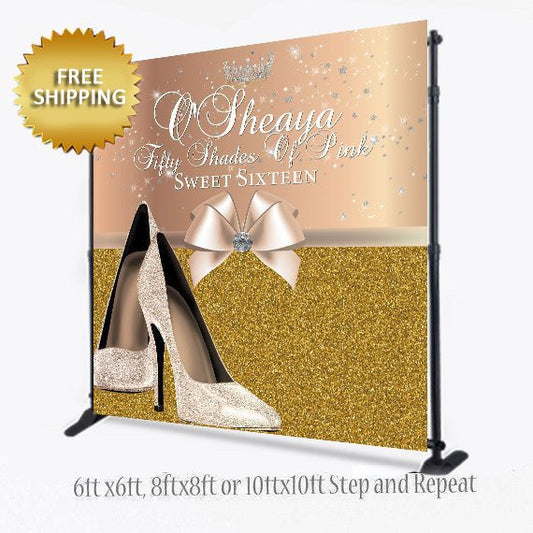 Rose Gold Step and Repeat, Sweet 16  Step and Repeat, Rose Gold backdrop, 50th backdrop, Birthday Backdrop, Printable Backdrop, Backdrop
