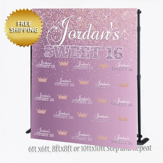 Sweet 16 backdrop, Lavender Step and Repeat, Rose Gold Step and Repeat, Sweet 16 Birthday photo booth, Birthday Backdrop, Princess backdrop