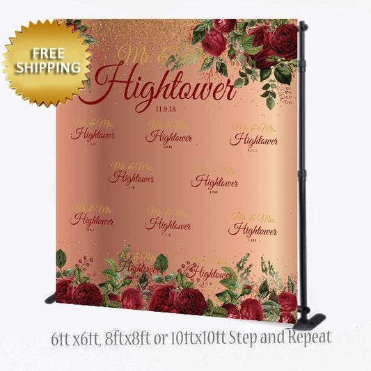 Wedding Step and Repeat, Step and repeat backdrop, Wedding Backdrop, Bridal Shower Backdrop, Floral Step and Repeat,Burgundy banner