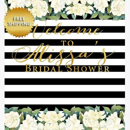 Bridal Shower Step and Repeat backdrop, Wedding backdrop, Sweet 16 Birthday, Floral Step and Repeat, Black and White Backdrop,Boho backdrop