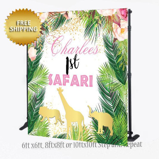 Gold Animal Step and Repeat, Safari baby Shower backdrop, Safari Backdrop, Jungle Step and Repeat, Animal Backdrop,Jungle backdrop,