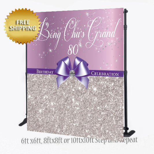 Elegant Photo Booth backdrop, Lavender and Silver Step and Repeat, Ribbon, photo booth, Birthday Backdrop, 40th Birthday Backdrop, 50th