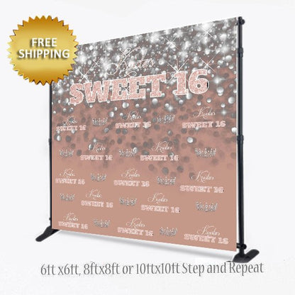 Step and repeat backdrop, Sweet 16 backdrop,  Rose Gold Step and Repeat, Sweet 16 Birthday photo booth, Prom Backdrop, Printable Backdropp