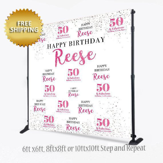 Step & Repeat backdrop, Step and repeat, Birthday Backdrop, 50 and fabulous Backdrop, Photo Props, Black and Hot Pink Backdrop, Printable