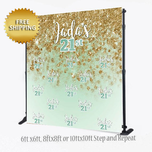 Step and repeat backdrop, Mint Green Step and Repeat, Sweet 16 Birthday photo booth, 21st Birthday Backdrop, Printable Backdrop, Backdrop