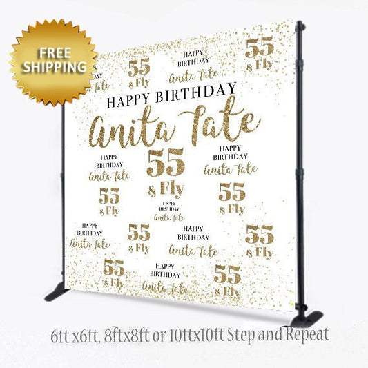 Step and Repeat backdrop, Step and Repeat, 50th Birthday Backdrop, 50th Backdrop, Photo Props, Black and Gold Backdrop, Printable Back drop