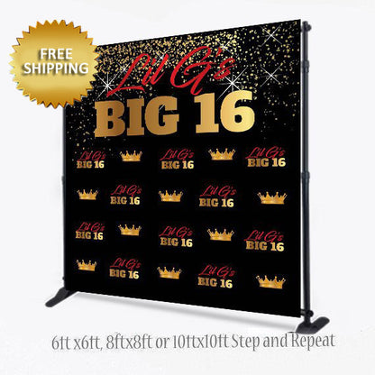 Sweet 16 Backdrop, 16th Birthday Backdrop, Gold Step and Repeat, Sweet 16  photo booth, Birthday Backdrop, Printable Backdrop, Backdrop