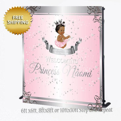Princess Backdrop, Silver and Pink Step and Repeat, Baby Shower Backdrop, Sweet 16 Backdrop,Royalty Back drop, A Little Princess