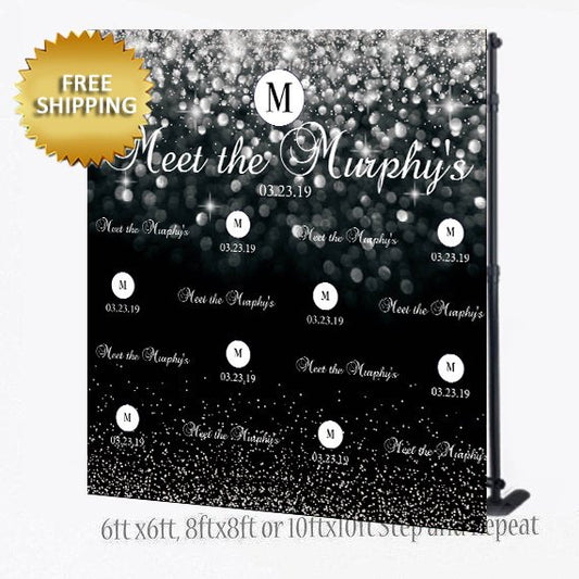Wedding Step and Repeat, Wedding Backdrop, 8X8 Photo Booth backdrop, 40th Birthday Step and Repeat, 50th Birthday Backdrop, Black and White