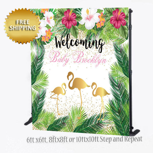 Tropical Step and Repeat, Baby Shower backdrop, Flamingo Backdrop, Jungle Step and Repeat, Tropical Backdrop, Birthday backdrop, Sweet 16