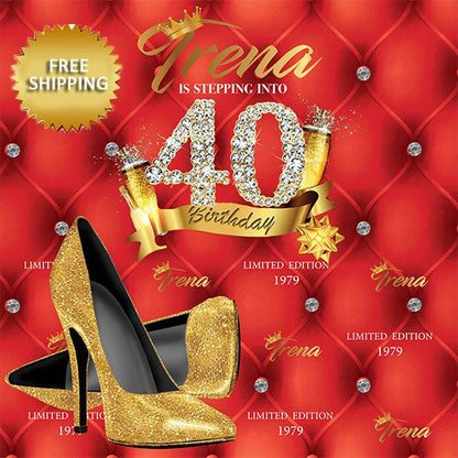 Red backdrop, 50th Birthday Step and Repeat, Tufted Backdrop, 40th Birthday Backdrop, Photo Props, Heels Step and Repeat Backdrop, gold heel