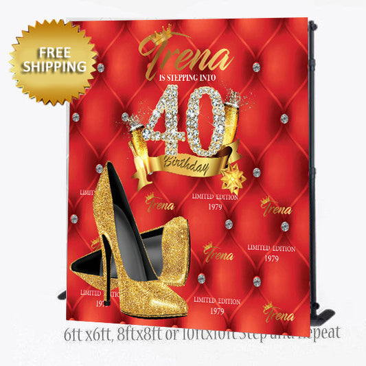Red backdrop, 50th Birthday Step and Repeat, Tufted Backdrop, 40th Birthday Backdrop, Photo Props, Heels Step and Repeat Backdrop, gold heel