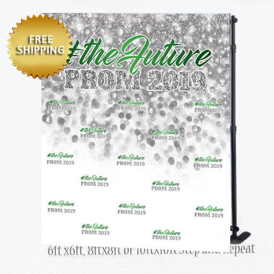 hashtag Prom Step and Repeat backdrop, 2K19 Prom Step and Repeat, Stars Prom backdrop, Prom 2019 backdrop, prom 2019 repeat, silver backdrop