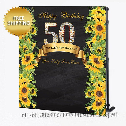 Sunflowers backdrop, 50th Birthday party, Sunflowers step and repeat, Bridal Shower backdrop, Wedding backdrop, Sweet 16 Birthday backdrop