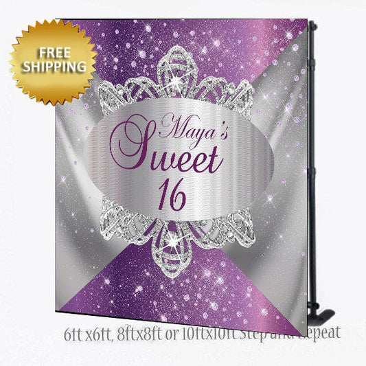 Sweet 16 Step and Repeat backdrop, Sweet 16 Birthday photo booth, Birthday Backdrop, Printable Backdrop, Backdrop, Sweet 16 backdrop