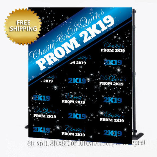 Prom Step and Repeat backdrop, 2K19 Prom Step and Repeat,Blue and black prom backdrop, Prom 2019 backdrop, prom 2019 repeat, purple