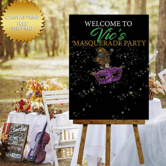 Masquerade Party guest book sign, Mardi gras sign, Welcome Sign guest book,50th Birthday canvas guest book,Guest book canvas,40th birthday,
