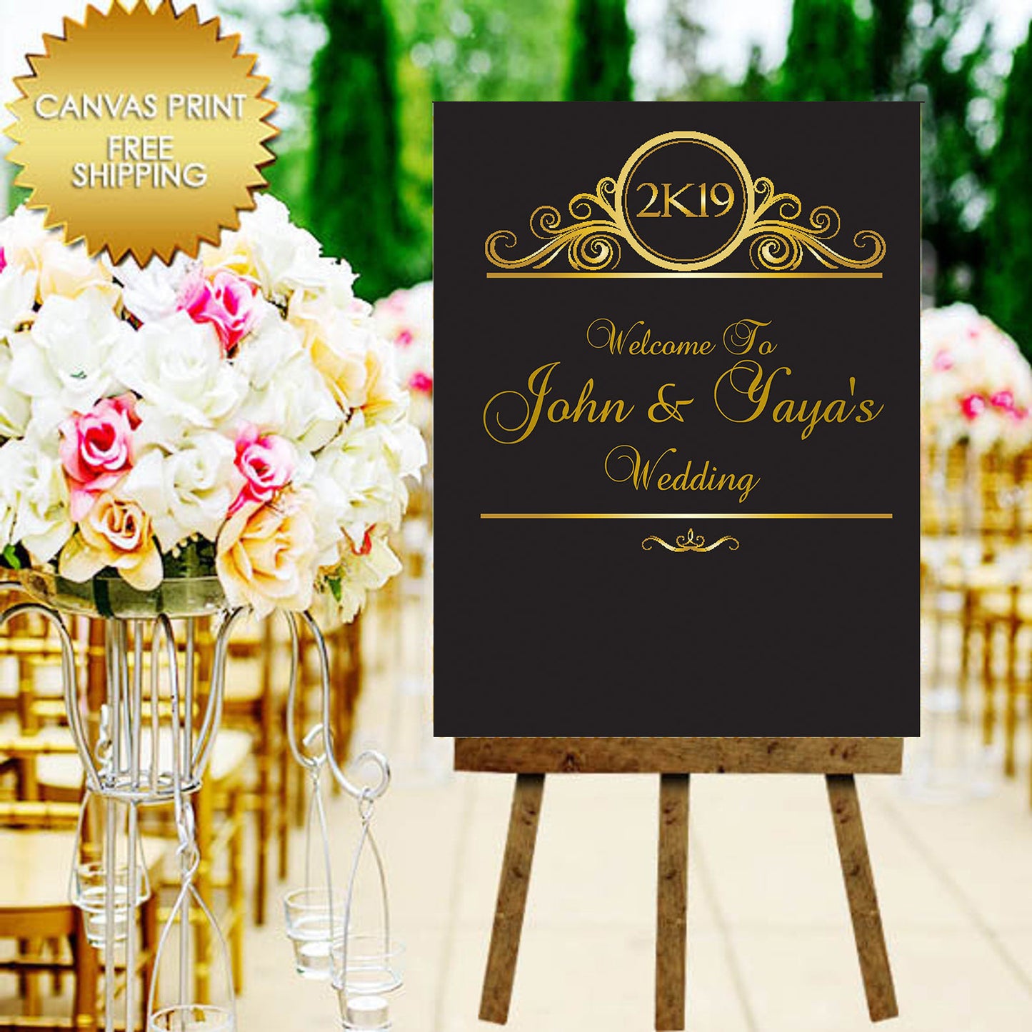 Wedding Canvas sign guest book, wedding guest book canvas,Welcome Sign guestbook, 50 and fabulous, black and gold canvas, canvas sign