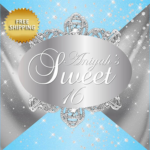 Step and repeat backdrop, Blue and silver Step and Repeat, Sweet 16 Birthday photo booth, Birthday Backdrop, Sweet 16 banner, Backdrop