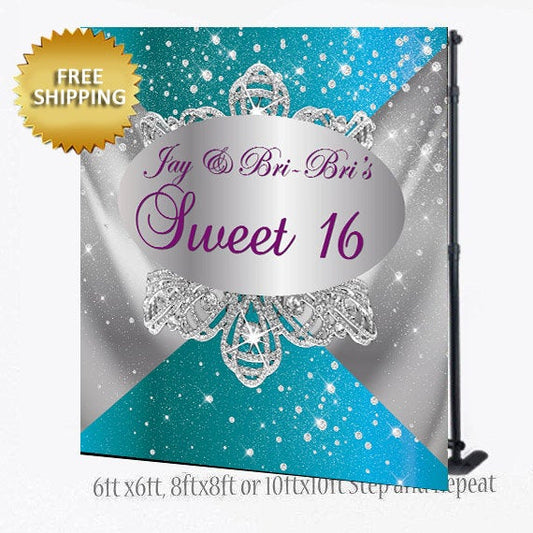 Sweet 16 Step and Repeat, 50th birthday backdrop, Diamond backdrop, Prom backdrop, Turquoise Step and repeat Birthday, Step repeat backdrop
