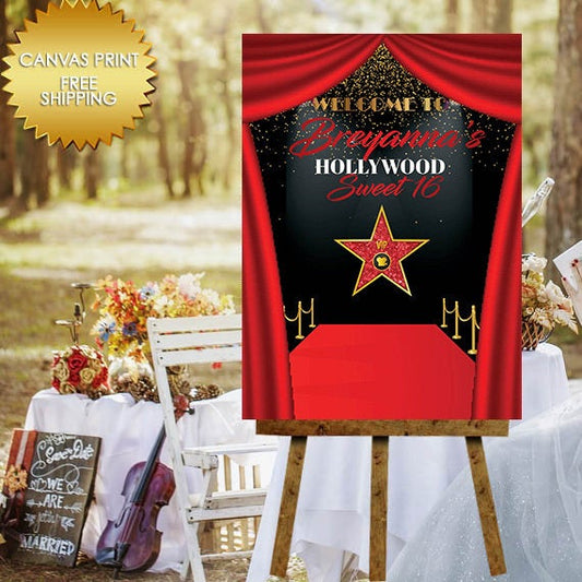 Hollywood Canvas Sign, Red carpet Canvas, canvas poster Sign, Birthday Guest Book Sign,Sweet 16 Canvas guest book sign,Sweet 16 welcome sign