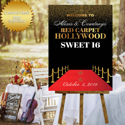 Canvas sign guest book, Hollywood guest book canvas,Welcome Sign guest book,Red carpet step and repeat,Guest book canvas,Sweet 16 guest book