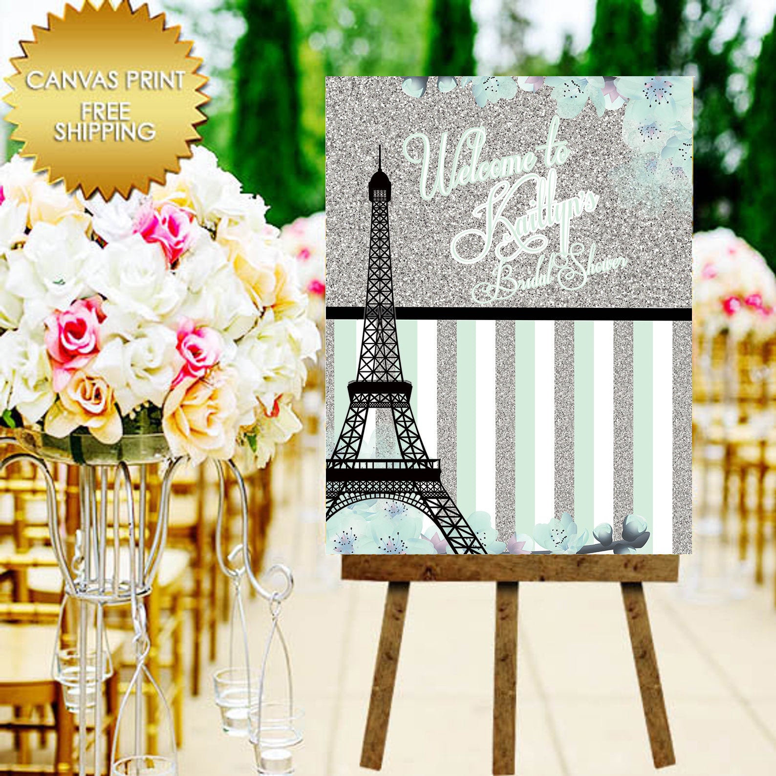 Poster Board Baby Shower Sign, Welcome Sign,Canvas Print Sign, Paris canvas Sign, Paris Step and Repeat, Bridal shower Backdrop,Paris canvas