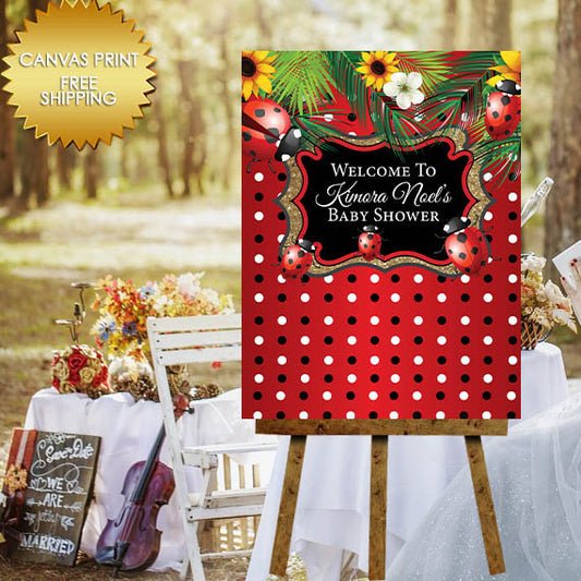 Bridal Shower Welcome Sign,Baby shower canvas guest book,  Canvas Print Sign, Guest book canvas Sign,Canvas Baby Shower, lady bug Backdrop