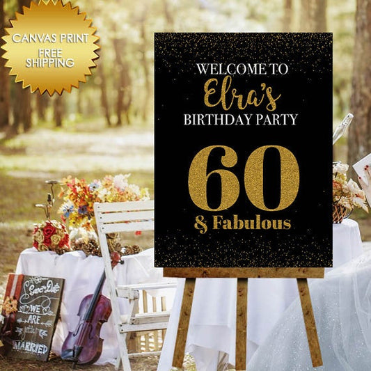 Canvas sign guest book, 60th guest book canvas,Welcome Sign guest book, 60 and fabulous step and repeat,Guest book canvas, Birthday canvas