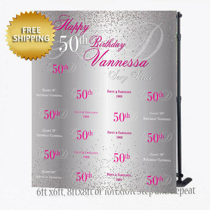 50 and fabulous Birthday backdrop, 50th Birthday Backdrop, hot pink step and repeat, 50th birthday banner, step and repeat custom