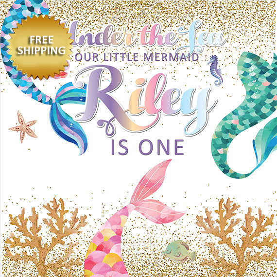 Mermaid backdrop, Our little mermaid Step and Repeat, baby shower step repeat, 1st Birthday backdrop, Sweet 16 Backdrop, princess Backdrop