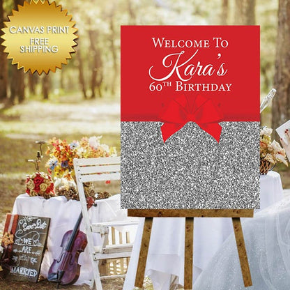 Poster Board Bridal Shower Canvas, Red Welcome Sign,Canvas Print Wedding Sign, Elegant Sign, Guest book canvas, 50 and fabulous
