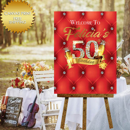 Guest book canvas, 50th Birthday canvas, Poster Board Bridal Shower Canvas,Stepping into 50, Canvas Print Wedding Sign, 50 and fabulous