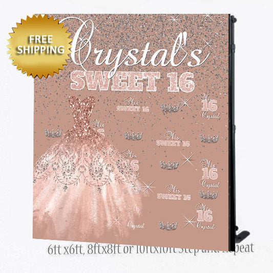 Sweet 16 Backdrop, Royalty backdrop, Step and repeat backdrop, Princess Birthday Backdrop, sweet 16 party, Photo backdrop, cake table