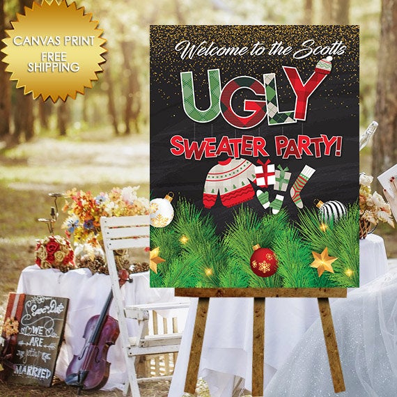 Christmas Canvas Sign, Red carpet Canvas, canvas poster Sign, Birthday Guest Book Sign, holiday Canvas guest book sign,Ugly swear sign