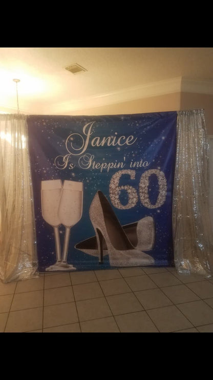 50th birthday backdrop,50th Step and Repeat, Prom backdrop, Blue and silver backdrop, step and repeat Birthday, Step and repeat backdrop